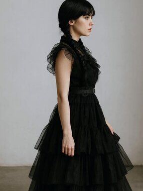 💀 Adult Wednesday Costume Gothic Halloween Black Dress 💀